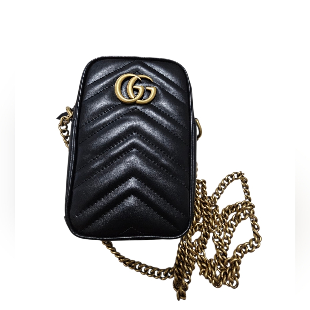 Gucci Black Quilted Leather Crossbody Bag Phone and Card Holder Brand New!!